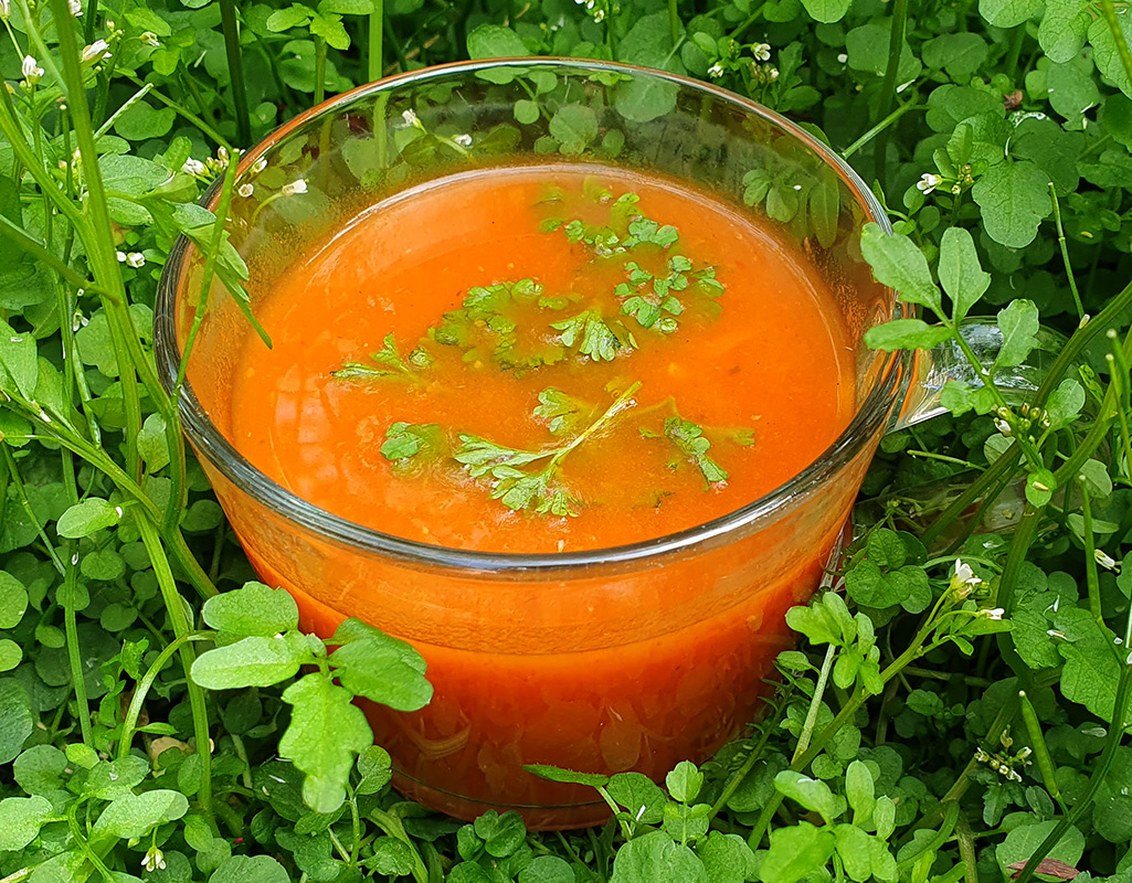 Tomato soup with sweet potato and swede