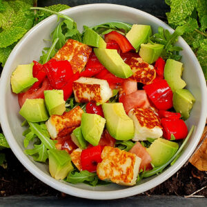 Halloumi and avocado salad