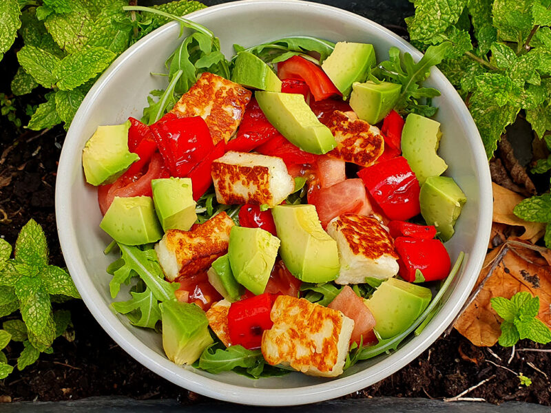 Halloumi and avocado salad