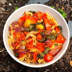 Pasta with balsamic tomatoes and spinach