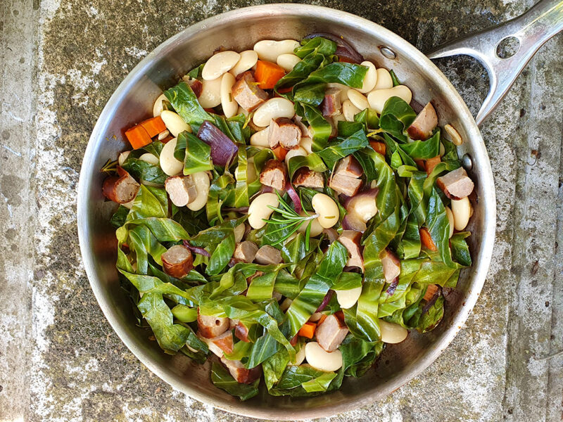 Sauteed cabbage with beans and sausage