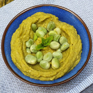 Zingy aubergine and broad beans dip