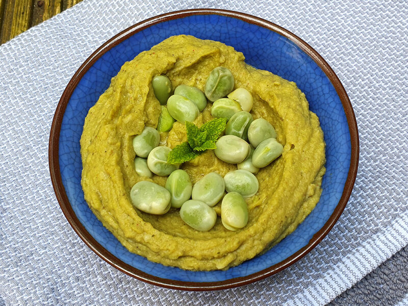 Zingy aubergine and broad beans dip