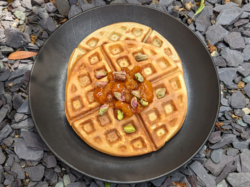 Apricot and pistachio waffles