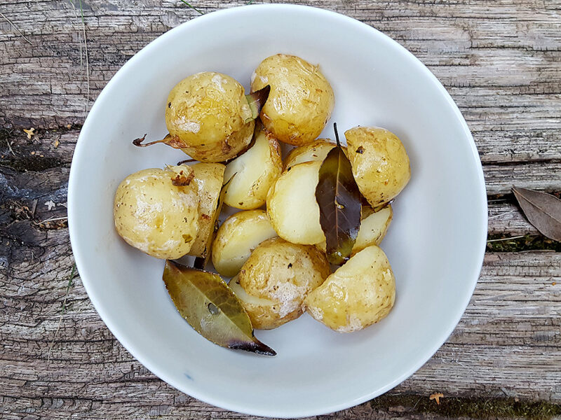 BBQ new potatoes with bay leaves