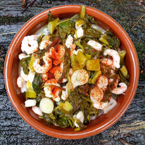 Garlic spinach with prawns