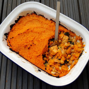 Sweet potato and chickpea fish pie