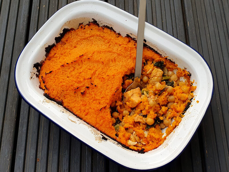 Sweet potato and chickpea fish pie