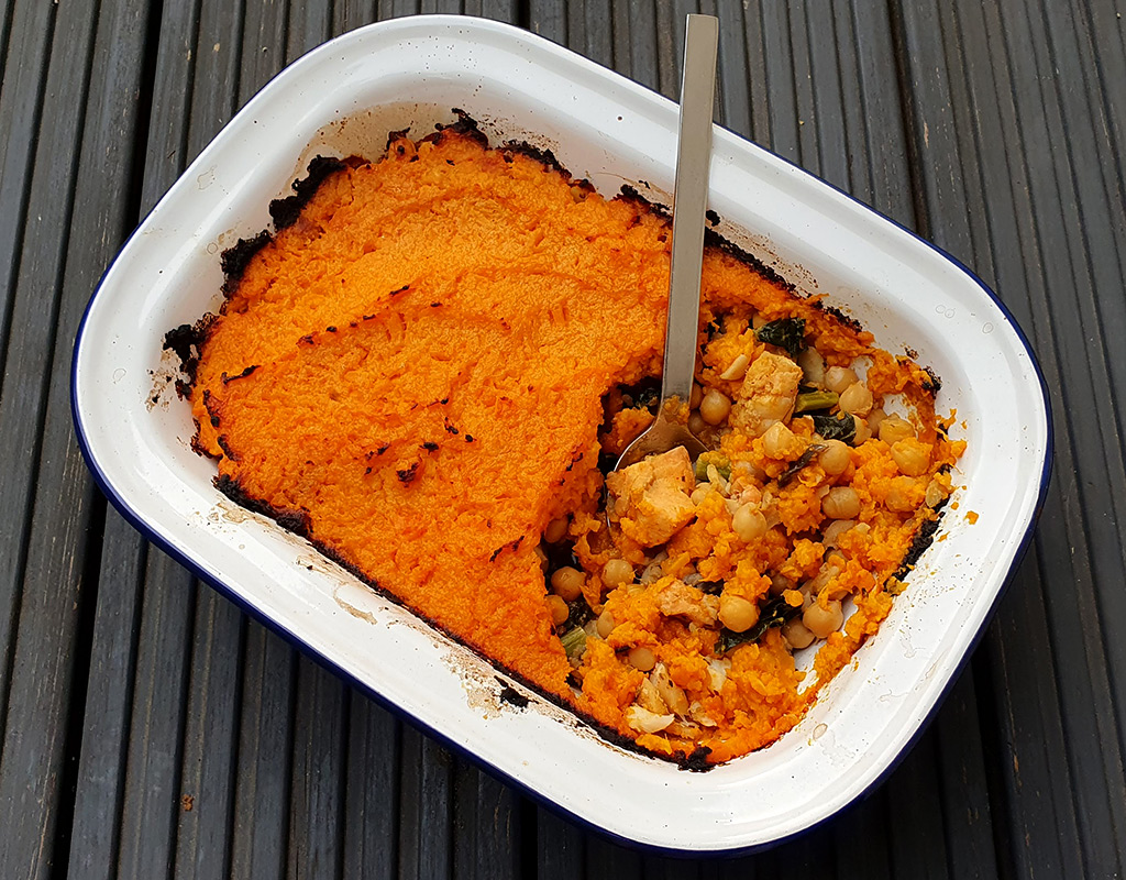 Sweet potato and chickpea fish pie