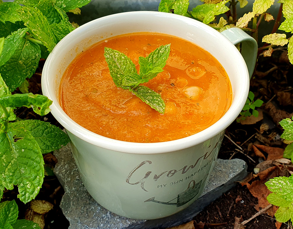 Tomato and vegetable soup with chickpeas