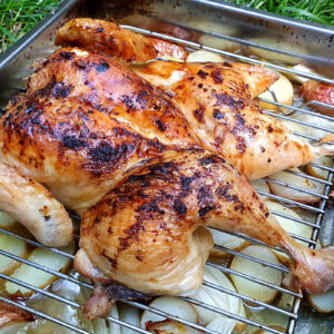 Butterflied roast chicken with fennel