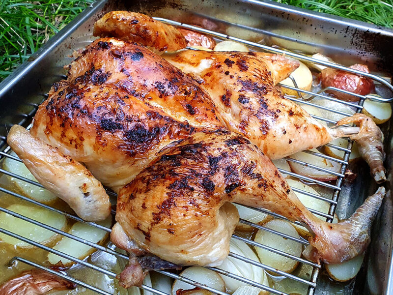 Butterflied roast chicken with fennel