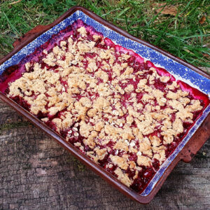 Baked summer fruits with oat crumble