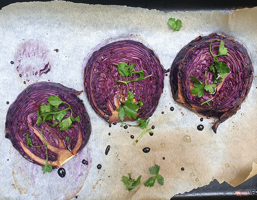 Balsamic baked red cabbage steak