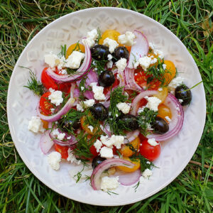 Mixed tomatoes and feta salad