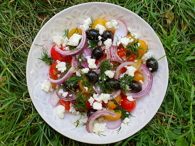 Mixed tomatoes and feta salad