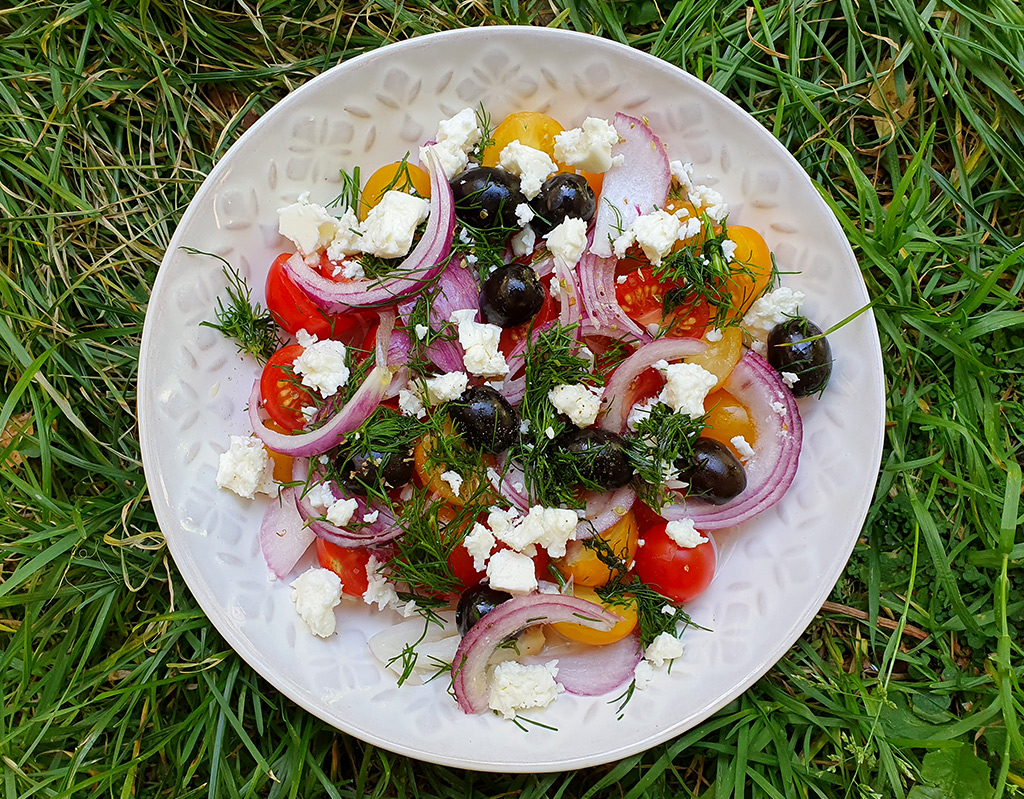 Mixed tomatoes and feta salad