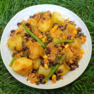 New potatoes with bean sauce