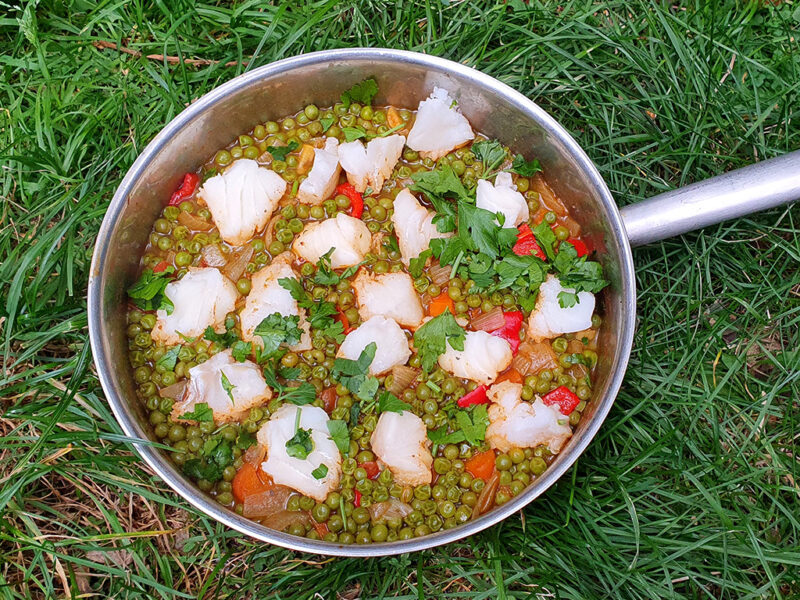 Paprika pea stew with cod