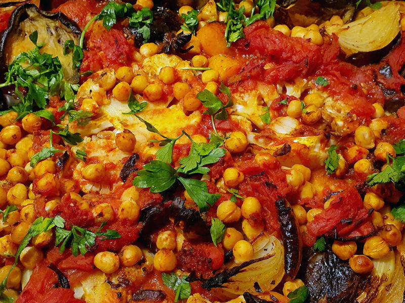 Baked cauliflower and aubergine