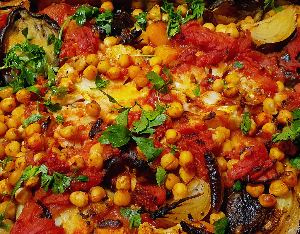 Baked cauliflower and aubergine