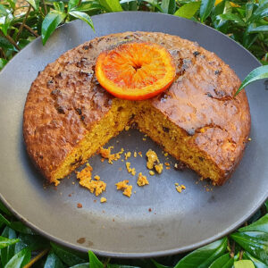 Blood orange, carrot and hazelnut cake