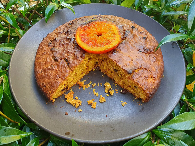 Blood orange, carrot and hazelnut cake