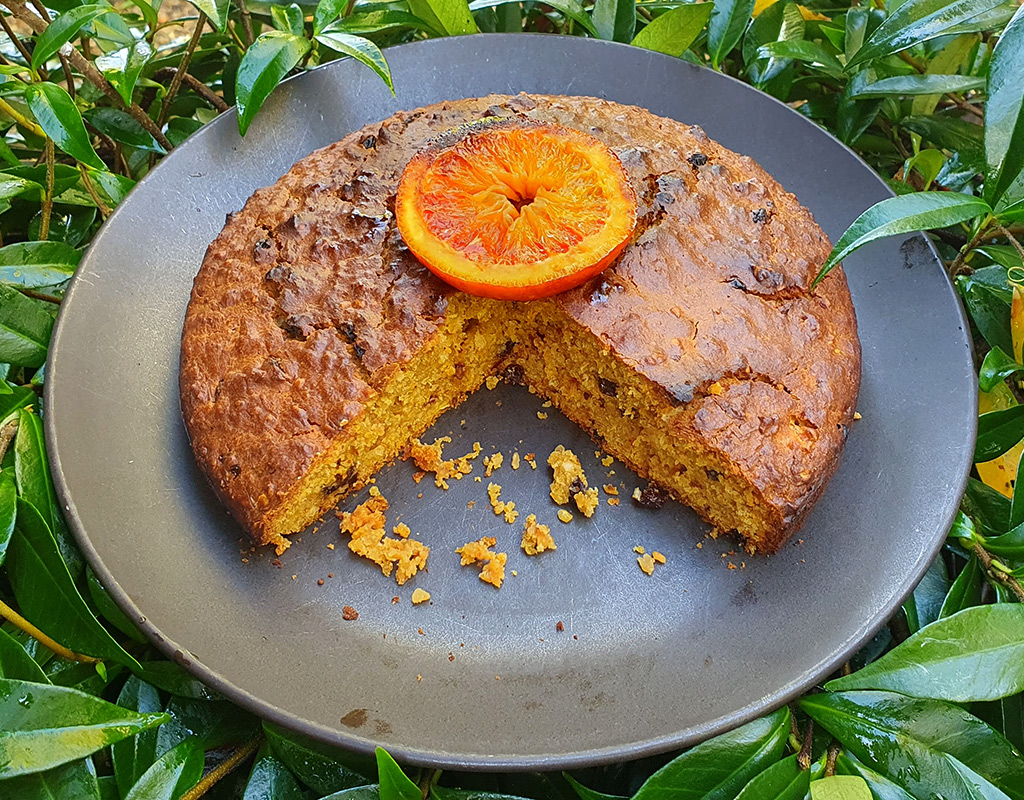 Blood orange, carrot and hazelnut cake