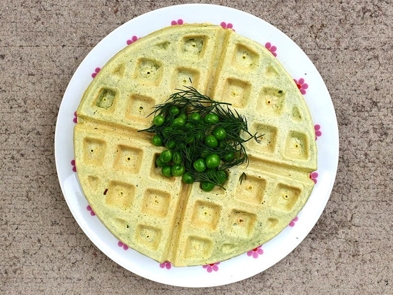 Green pea and dill waffle