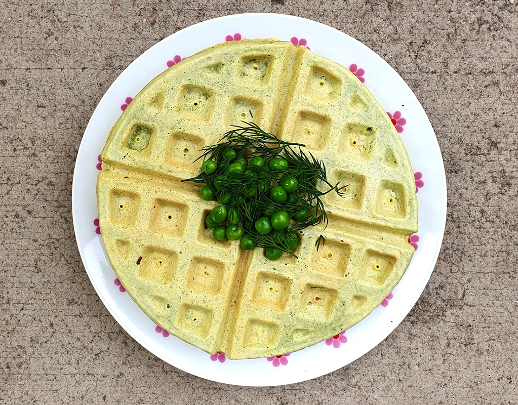 Green pea and dill waffle