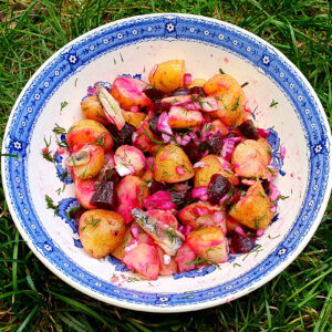 Potato, beetroot and anchovy salad