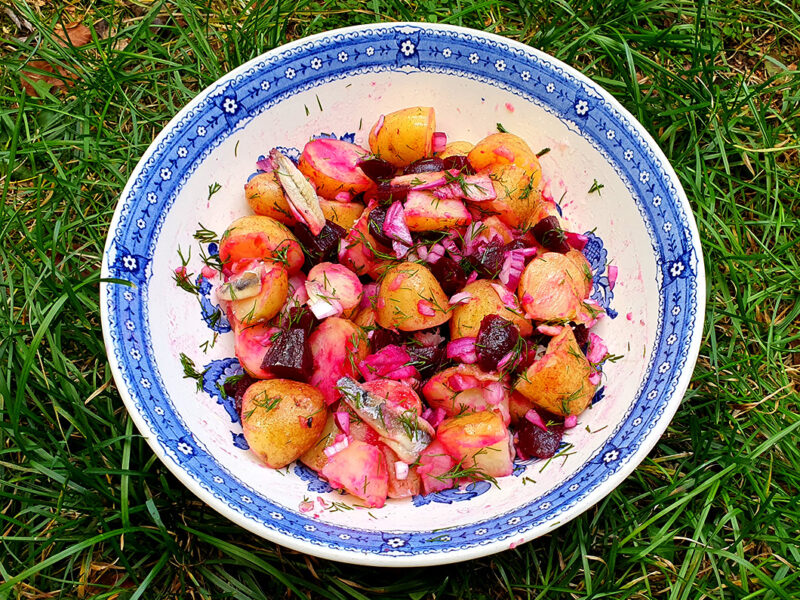 Potato, beetroot and anchovy salad