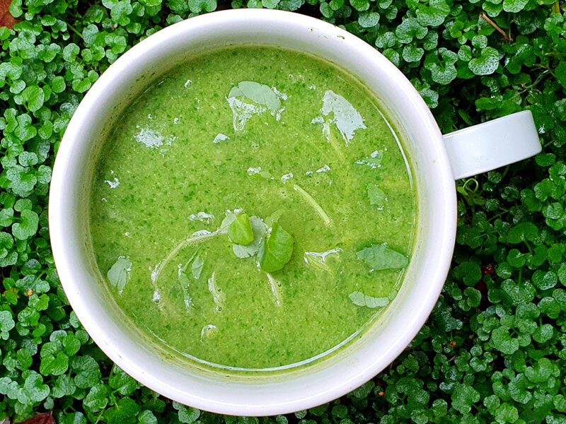 Broccoli, rocket and watercress soup