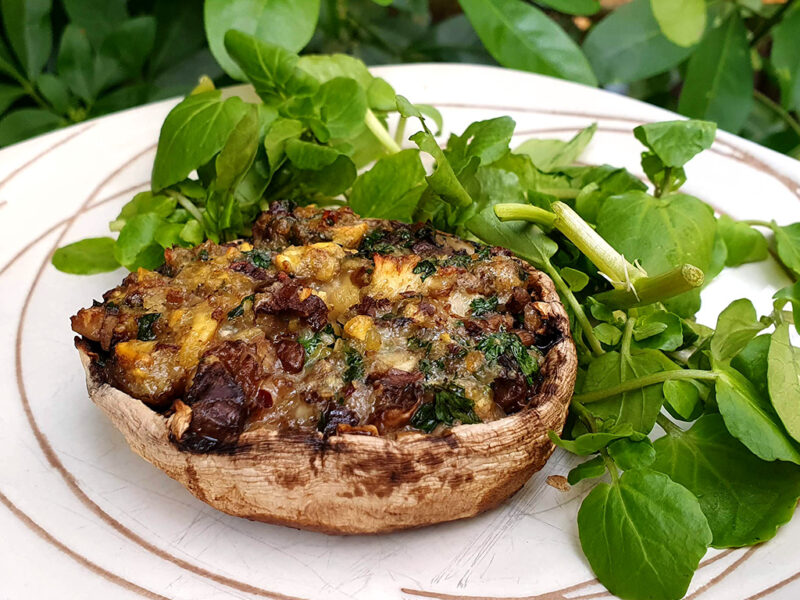 Chestnut and cheese stuffed mushrooms