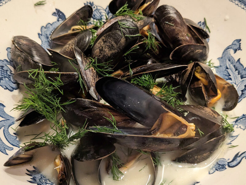 Mussels in roasted garlic and dill sauce