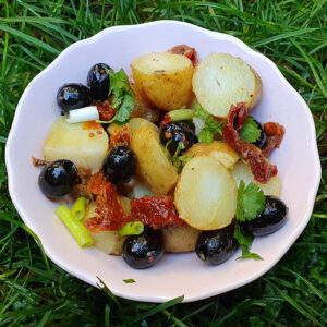 Potato salad with olives and sundried tomatoes