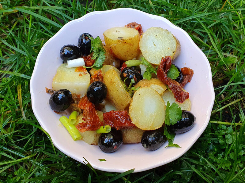 Potato salad with olives and sundried tomatoes