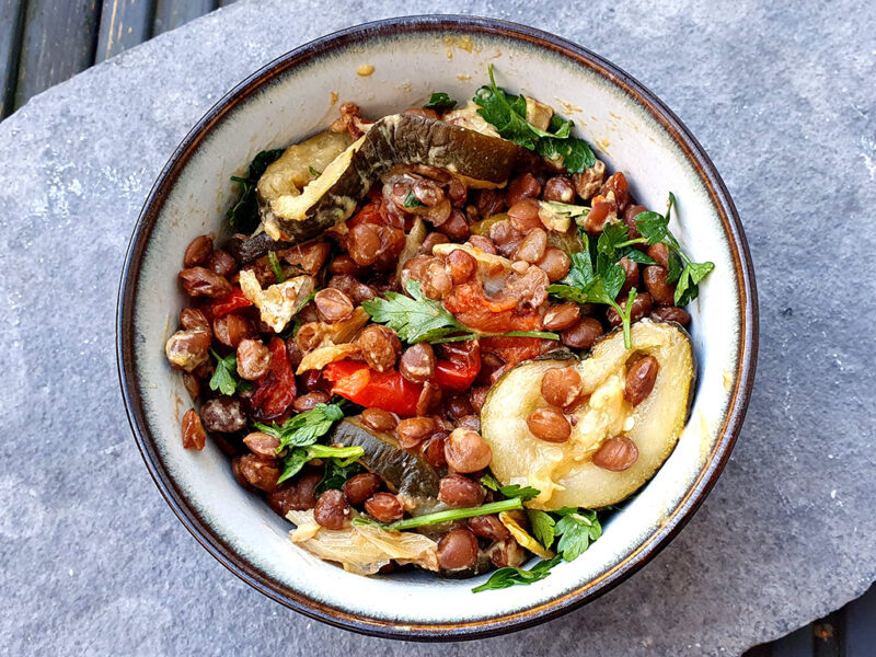 Warm lentil and courgette salad