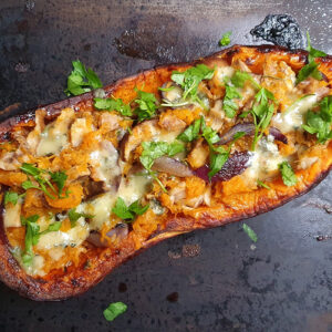 Duck and Stilton stuffed squash