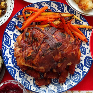 Bacon wrapped roasted turkey crown