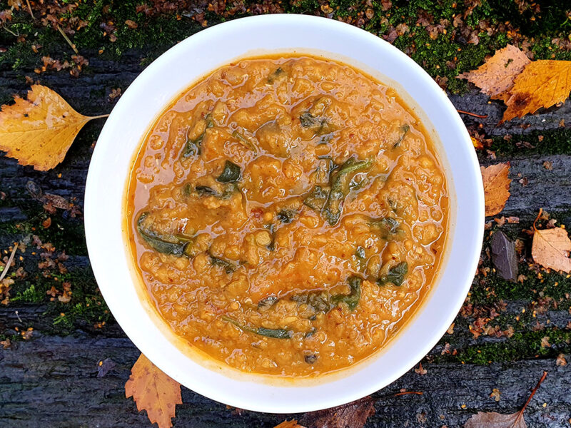 Red lentil and spinach dhal