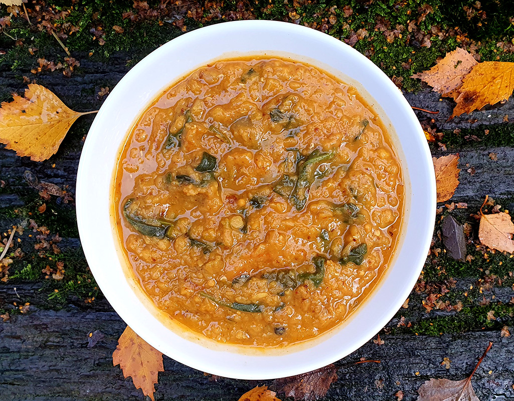 Red lentil and spinach dhal