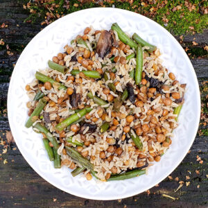 Rice with lentils, mushrooms and beans