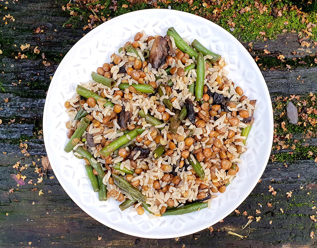 Rice with lentils, mushrooms and beans