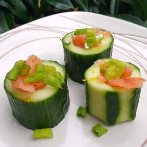 Smoked salmon, goat cheese and cucumber canapes