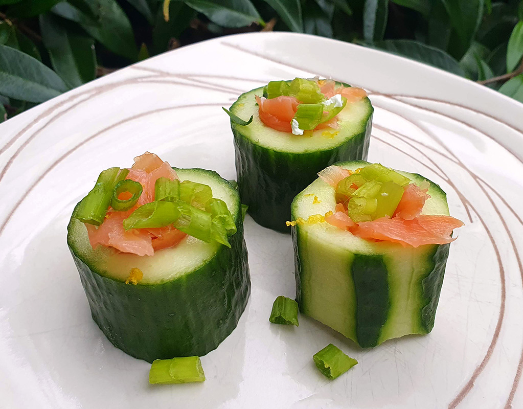 Smoked salmon, goat cheese and cucumber canapes