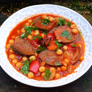 Baby aubergine and chickpea stew