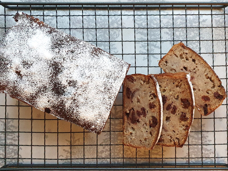 Banana bread with sour cherries