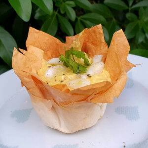 Filo cups filled with egg mayo