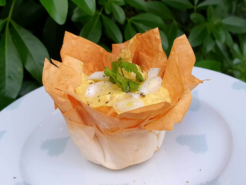 Filo cups filled with egg mayo